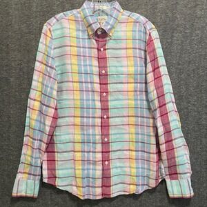 J Crew Irish Linen Baird McNutt Button Up Shirt Men M Slim Plaid Preppy Coastal